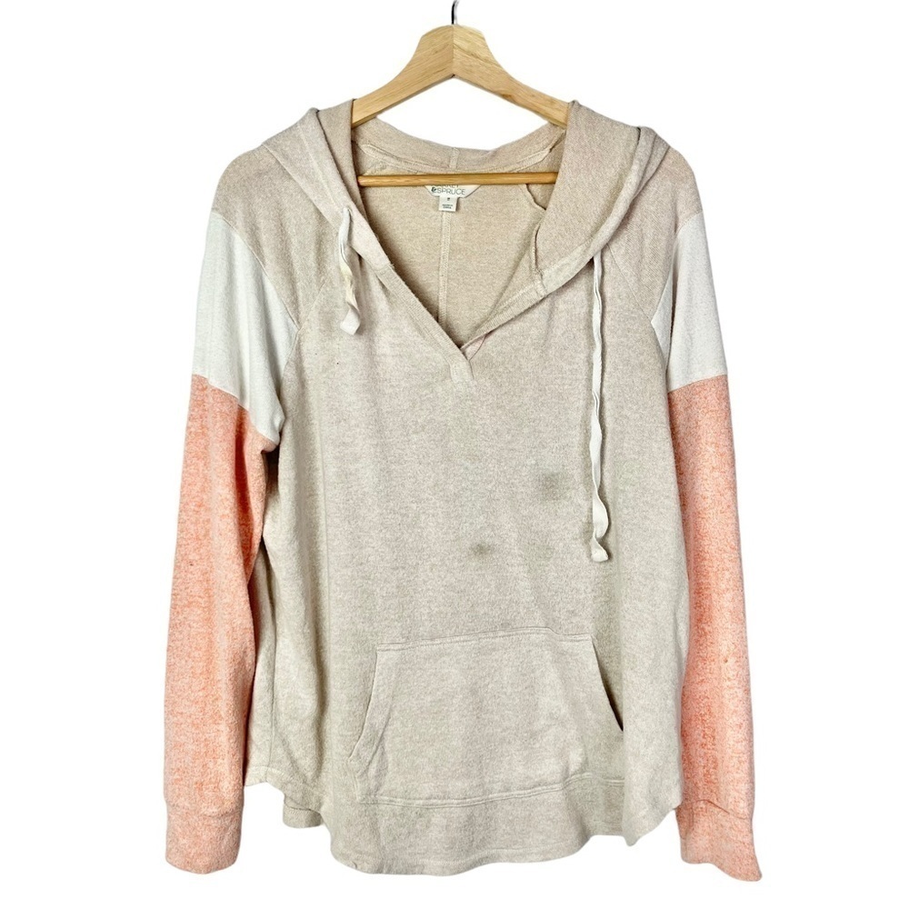 Market & Spruce Tan & Orange Colorblock Knit Hooded Sweatshirt M